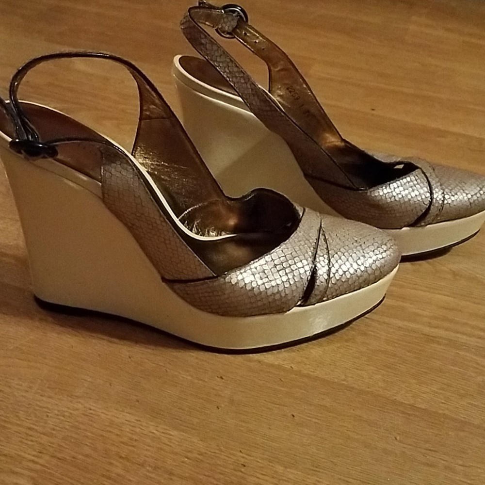 Barbara Bui Gold Python Sling Back Wedges